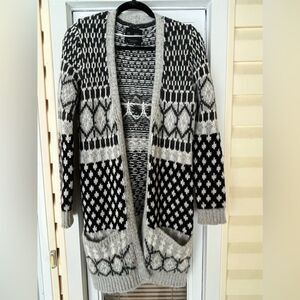 Lara knit black/shite/gray Italian cardigan, geometrical forms, button closure,S